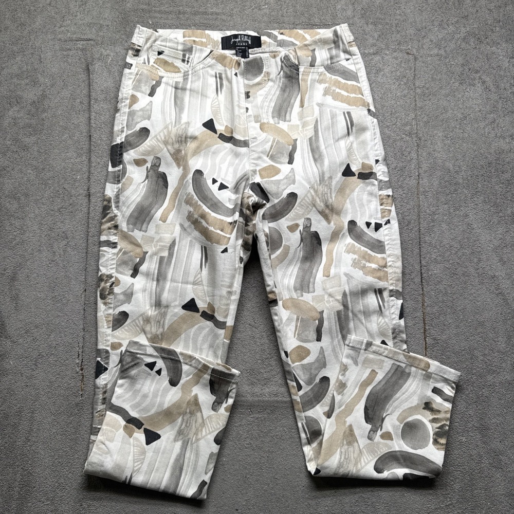 Joseph Ribkoff Abstract Print Jeans Women's 8 Neutral Beige Gray White High Rise